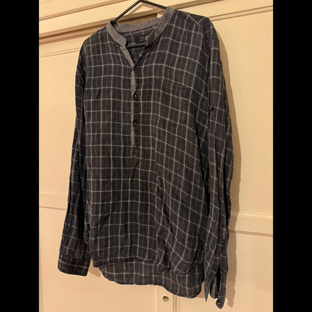 Zara Man Classic Sport | long sleeve tartan mandarin tunic | Large (L)